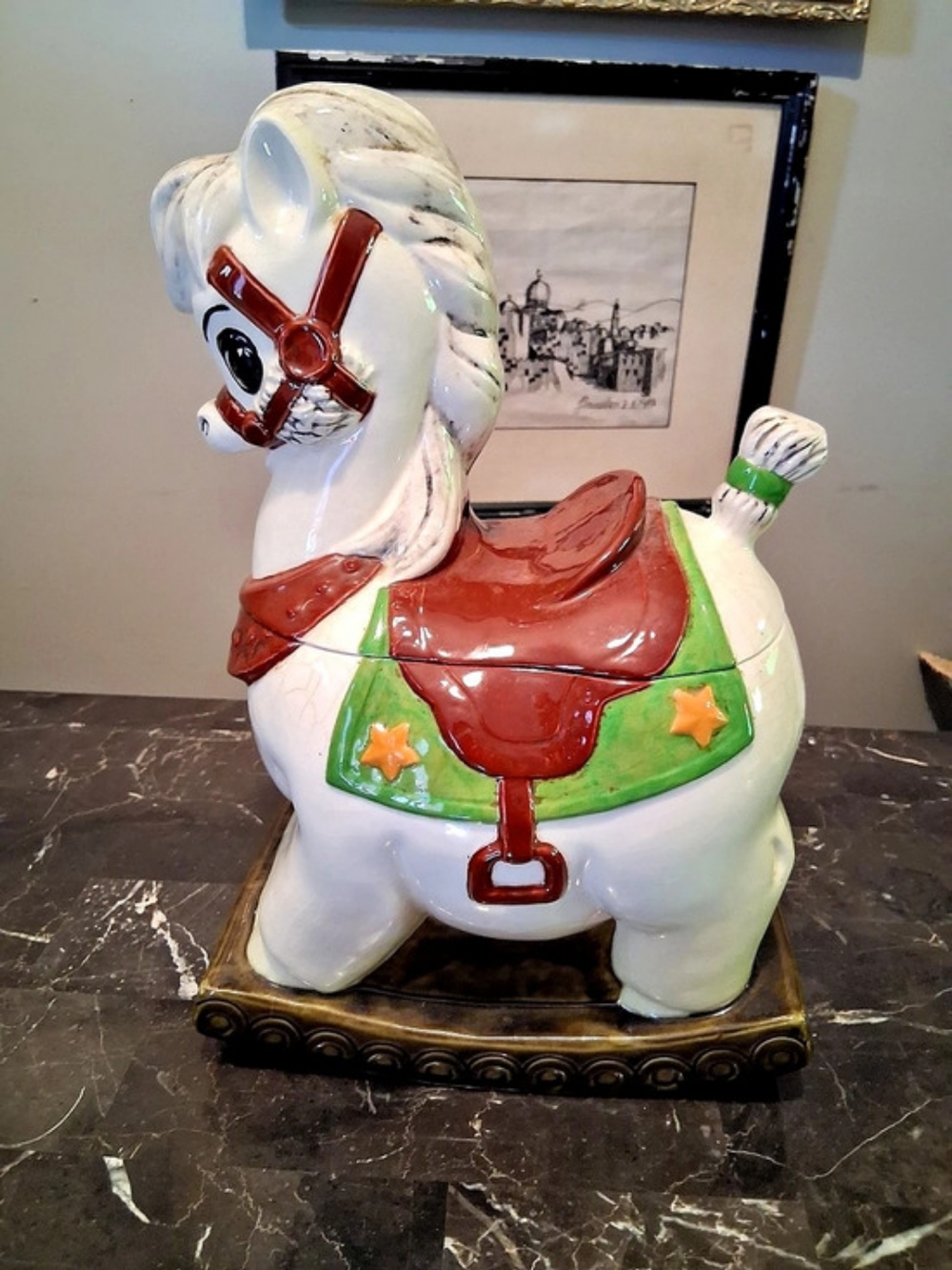Vintage 1956 Albertas Ceramic Cookie Jar Rocking Horse